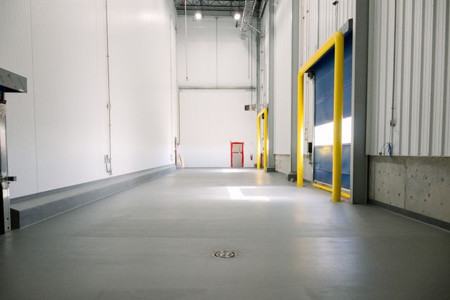 Finished River Point Farms resinous floor in a food-processing facility