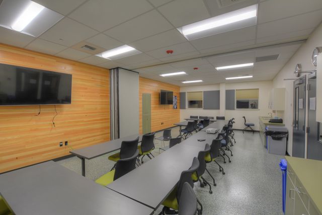 Flooring installed in a healthcare facility group room