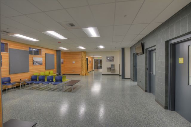 Finished flooring in the main waiting area at Didgwalic Wellness Center