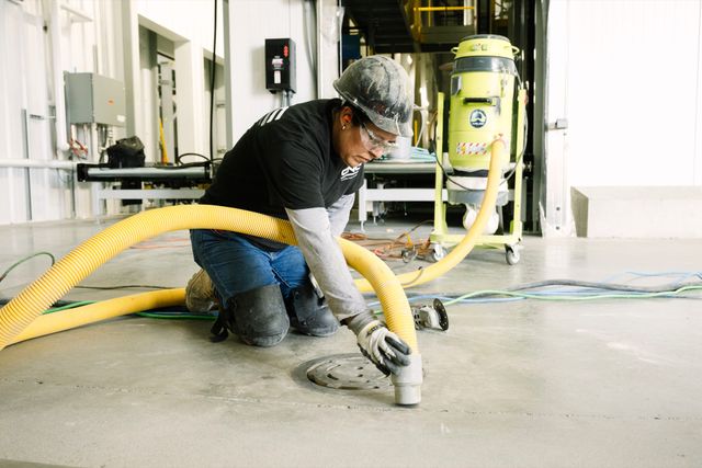 Dust extraction and surface cleanup around a drain during prep work